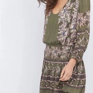 Free People Olive Floral Long Sleeve Mini Dress